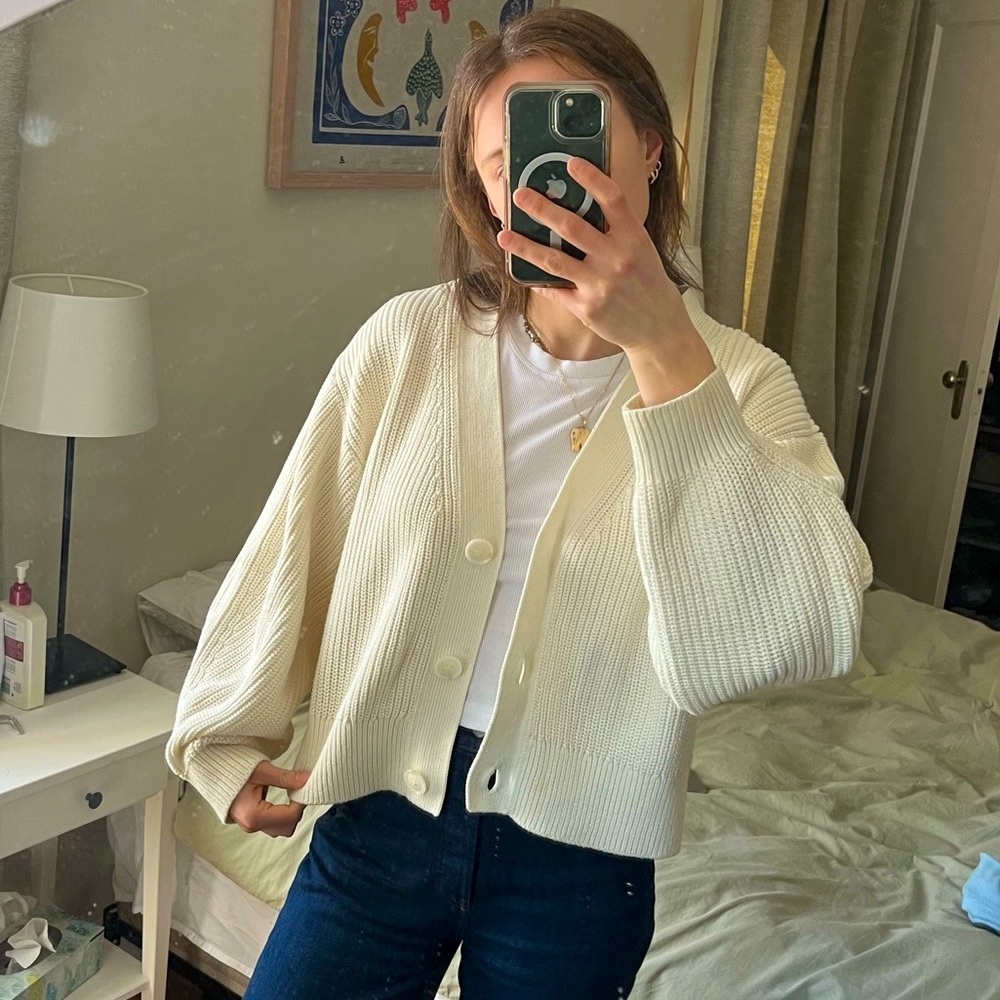 &other stories, Women's 100% Cotton, Cream Cardigan Sweater, M